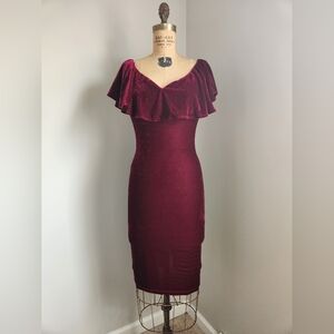 Unique Vintage Burgundy Velvet Sofia Dress, M